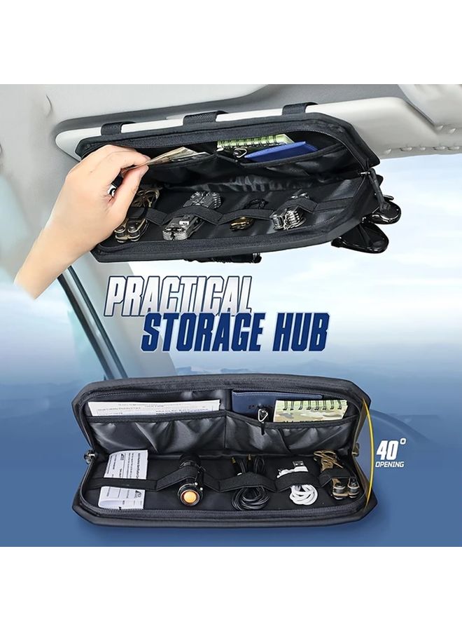 Upgraded Black Car Sun Visor Organizer With Zipper Storage Bag And Glasses Clip For Most Vehicles - Image 1